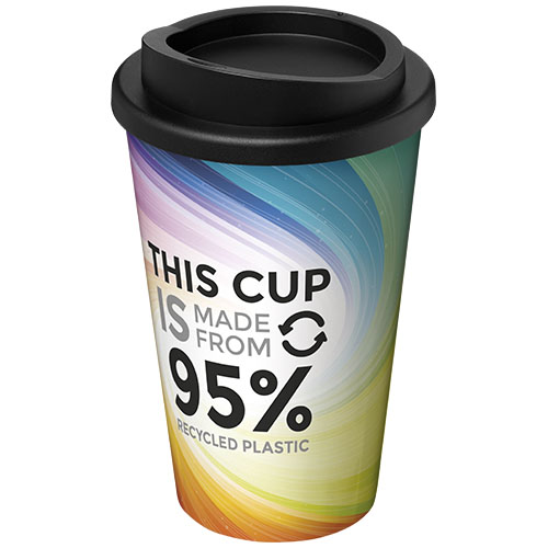Mug de voyage isotherme en plastique recyclé Brite-Americano® 350 mL_Blanc/Noir