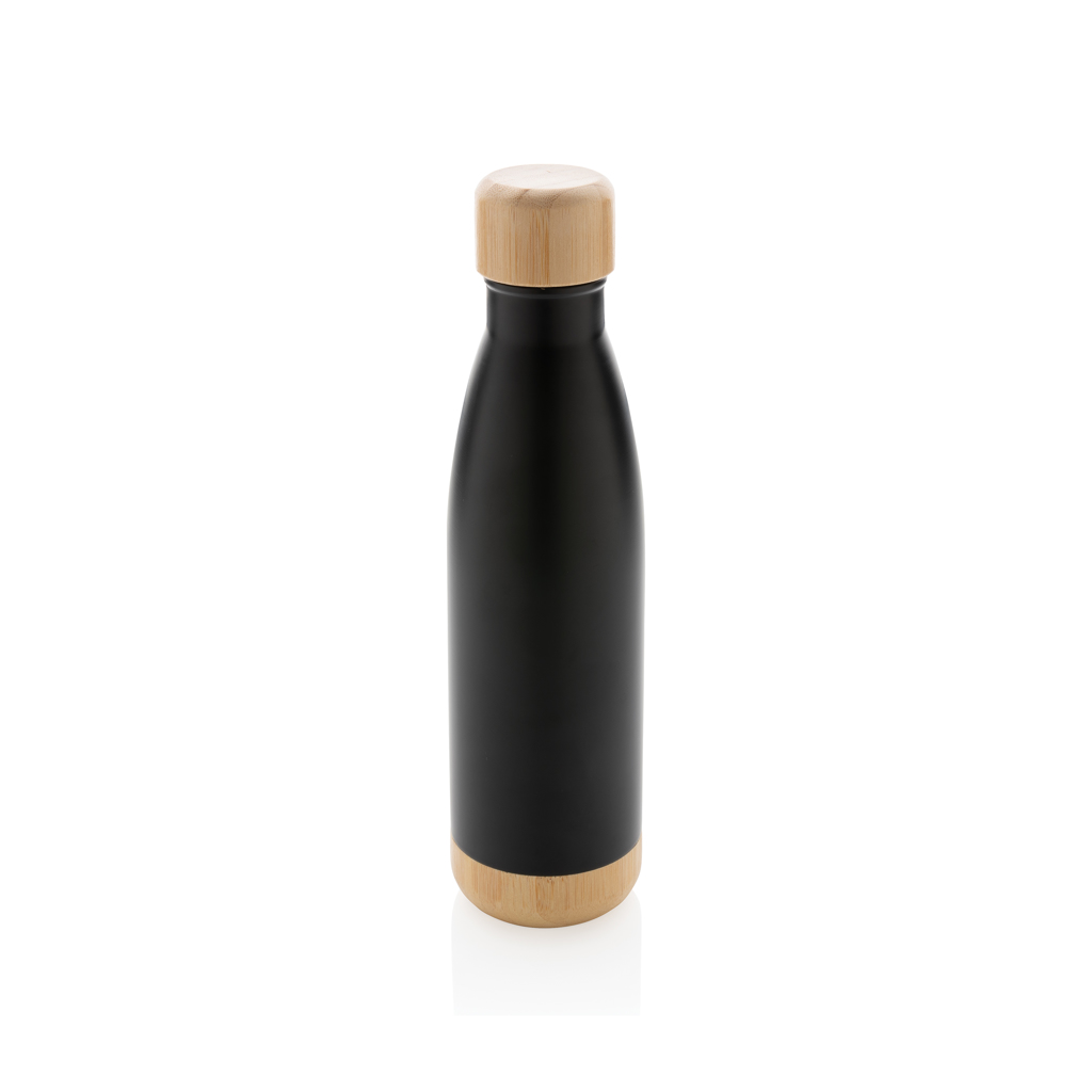 Bouteille isotherme personnalisée en inox et bambou Woodoo 520 mL_Noir