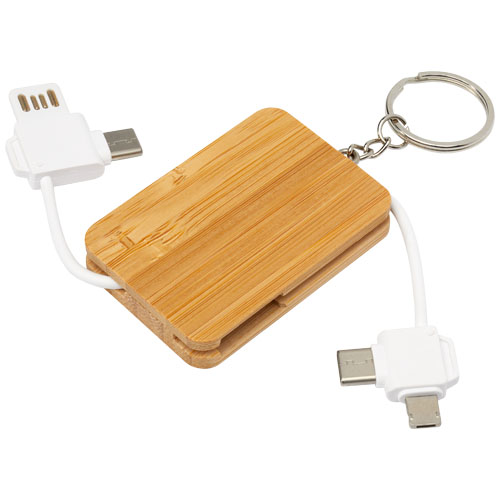 Câble de charge porte-clés 6-en-1 en bambou Reel_Naturel