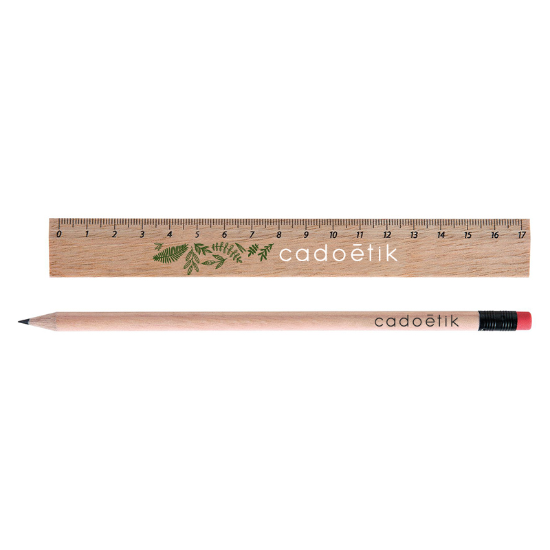 Cadeau publicitaire écologique - Kit règle et crayon à papier publicitaire Eco 2