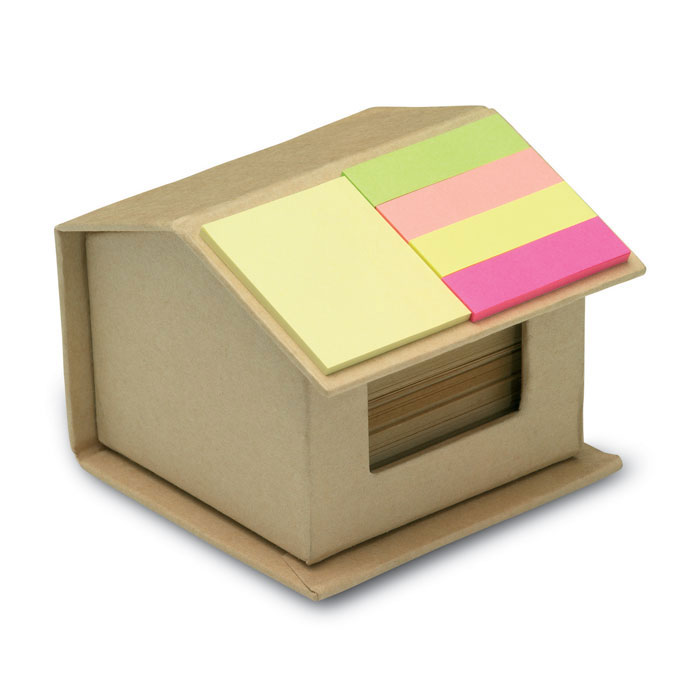 Bloc mémo en papier recyclé et post it avec boîte maison Recylopad_Beige