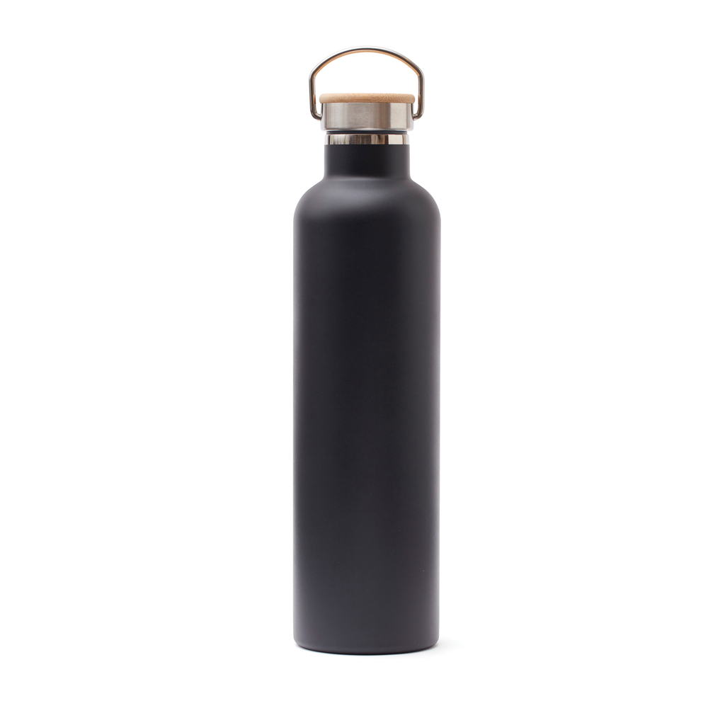 Bouteille isotherme personnalisée en inox et bois Vinga Miles 1L_Noir