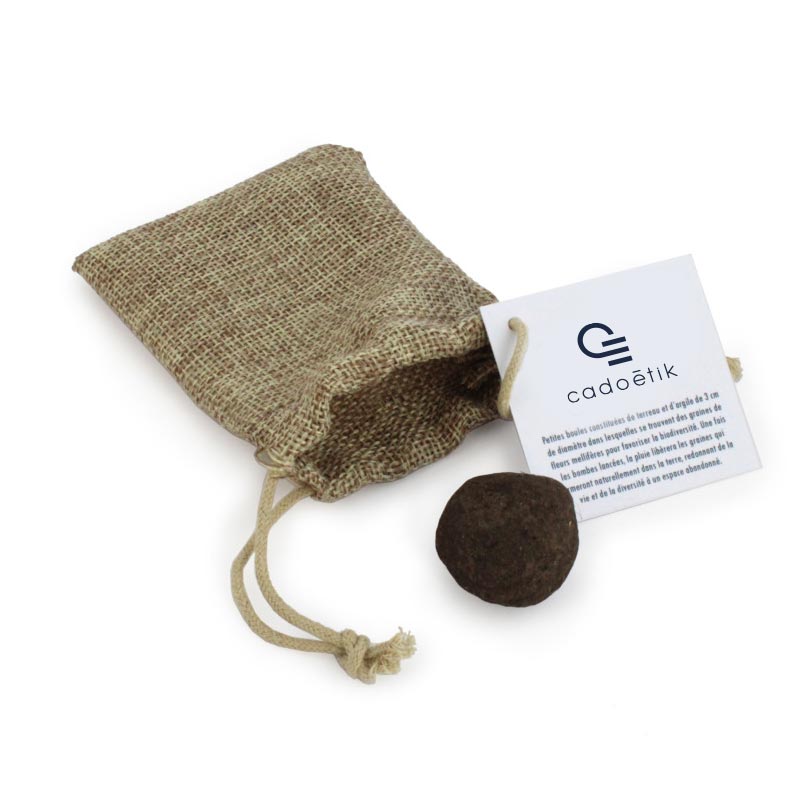 goodies graines - sachet en toile de jute avec une bombe à graines