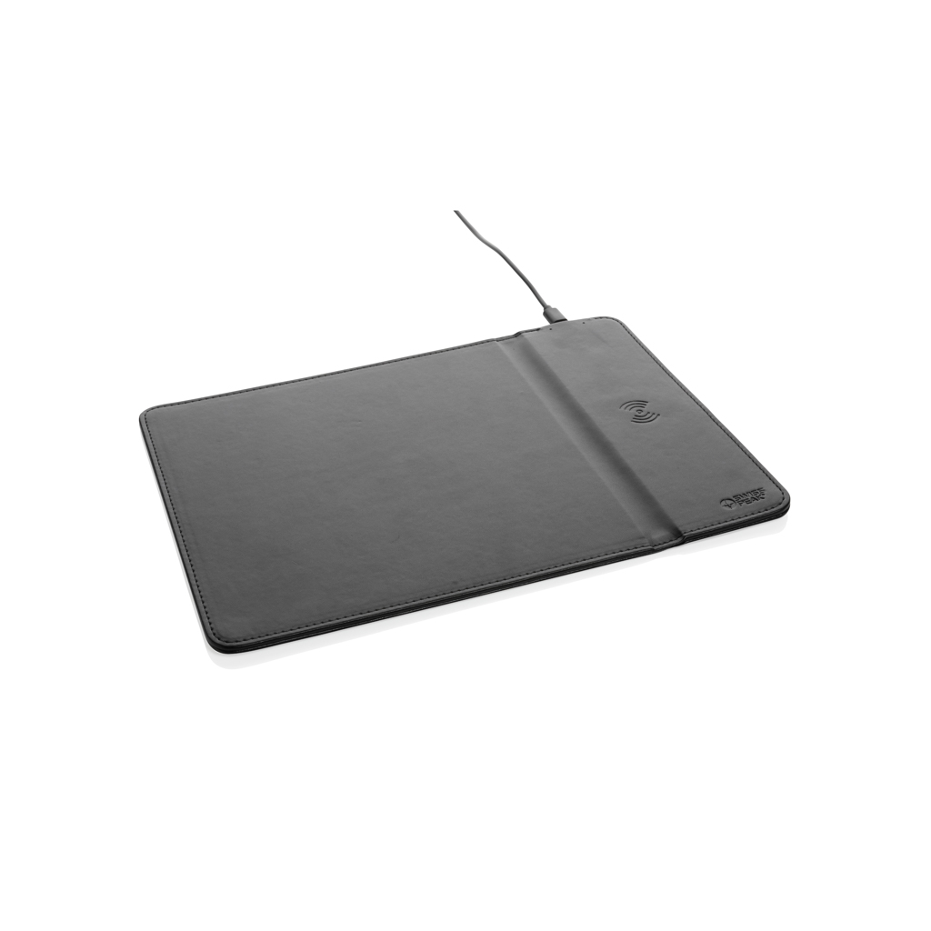 Tapis de souris en PU recyclé certifié avec chargeur 10W Swiss Peak_Noir