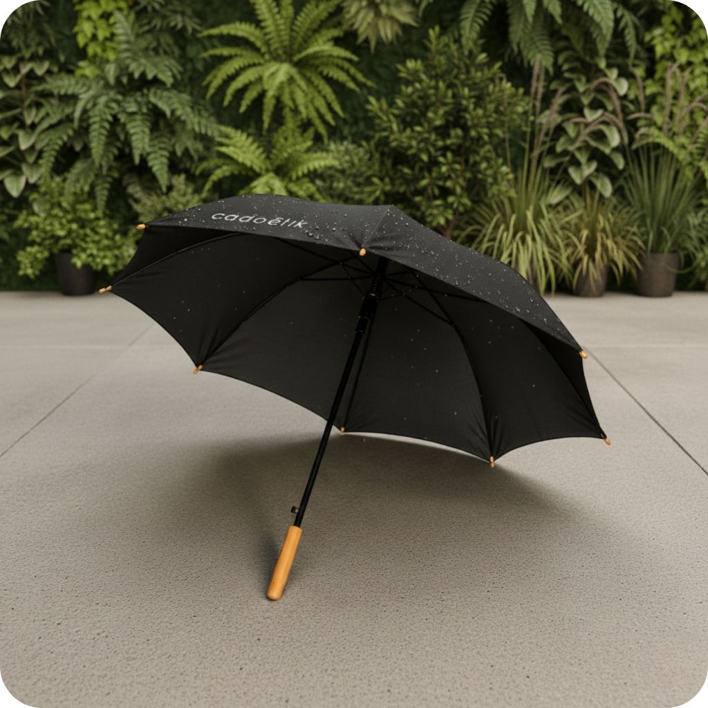 Parapluie personnalisé droit 23" en bambou et polyester recyclé Impact_00