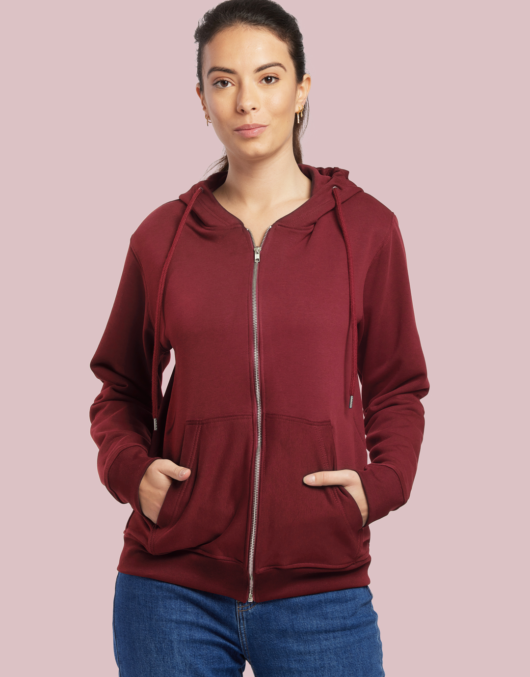 Sweat zippé à capuche unisexe en coton bio Montaigne 350 g_Bordeaux