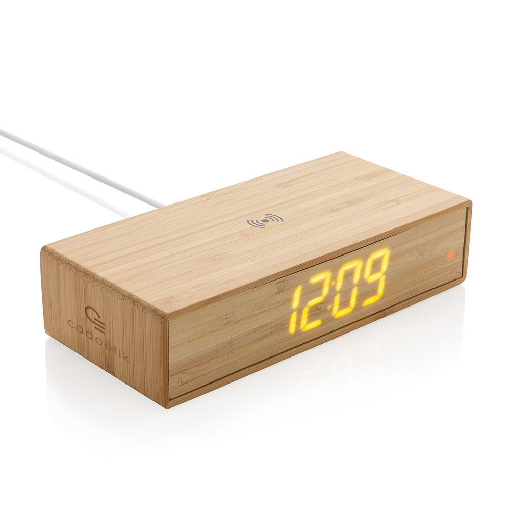 Réveil avec chargeur sans fil publicitaire en bambou Wake Up 5W 1