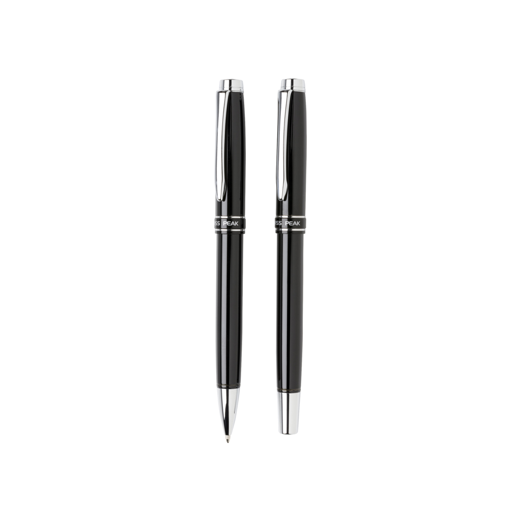 Parure stylo bille et roller en inox Swiss Peak Heritage_Noir