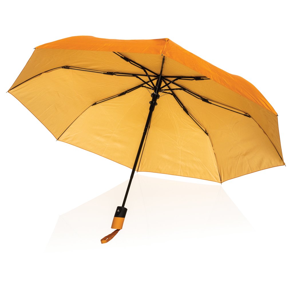 Mini parapluie pliable en rPET automatique Impact Button 21"_Sundial orange