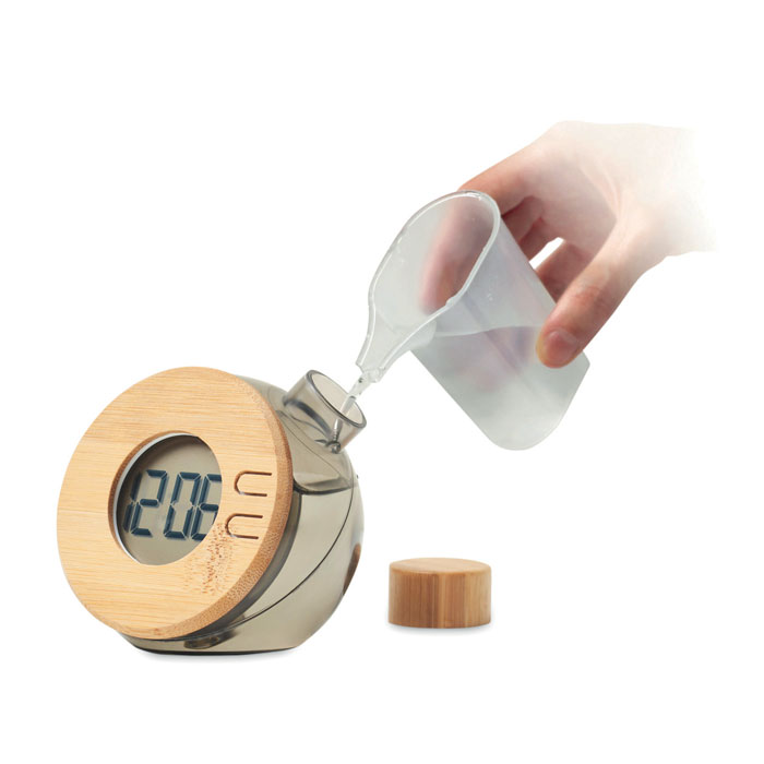 Horloge à eau en bambou Droppy Lux_Gris transparent