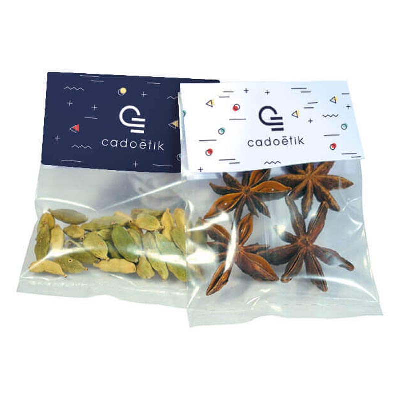 Goodies Made in France - Goodies green - Sachet transparent d'épices Bio avec cavalier