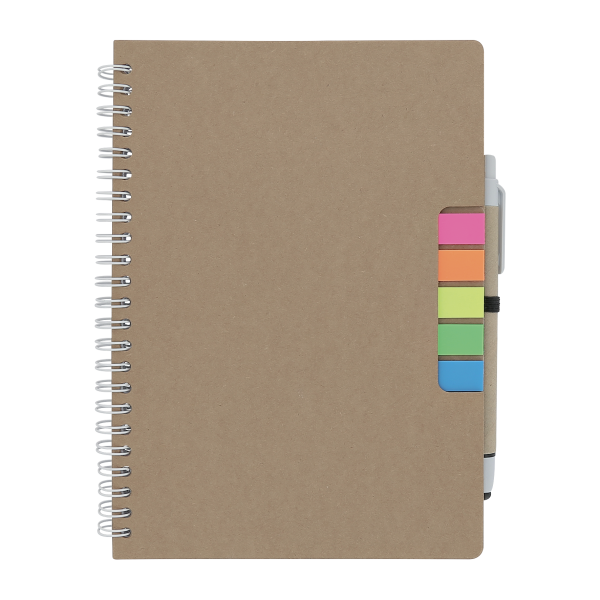Carnet à spirale A5 avec stylo en carton recyclé Véra_Naturel