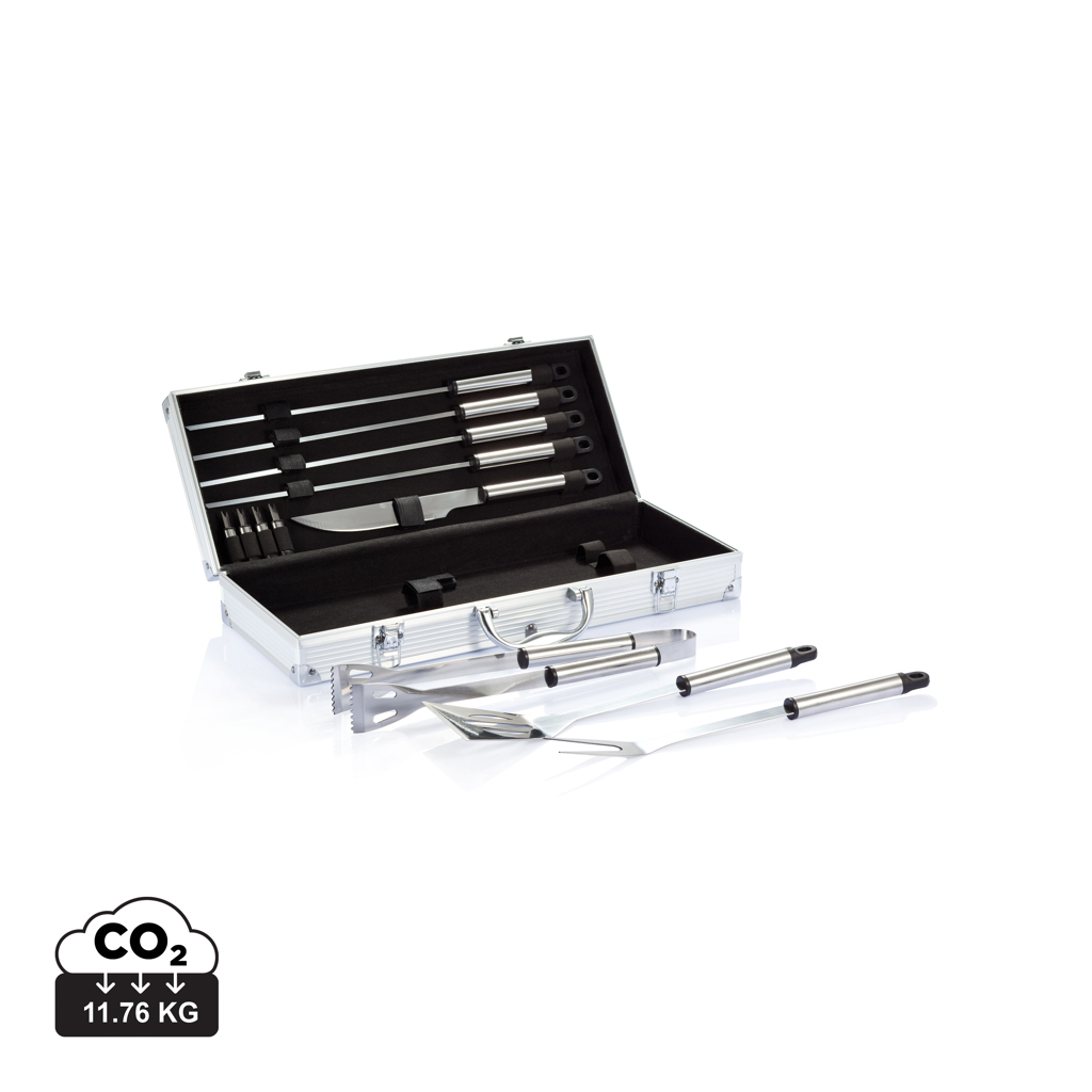 Set de 12 pcs pour barbecue en coffret aluminium_Argent