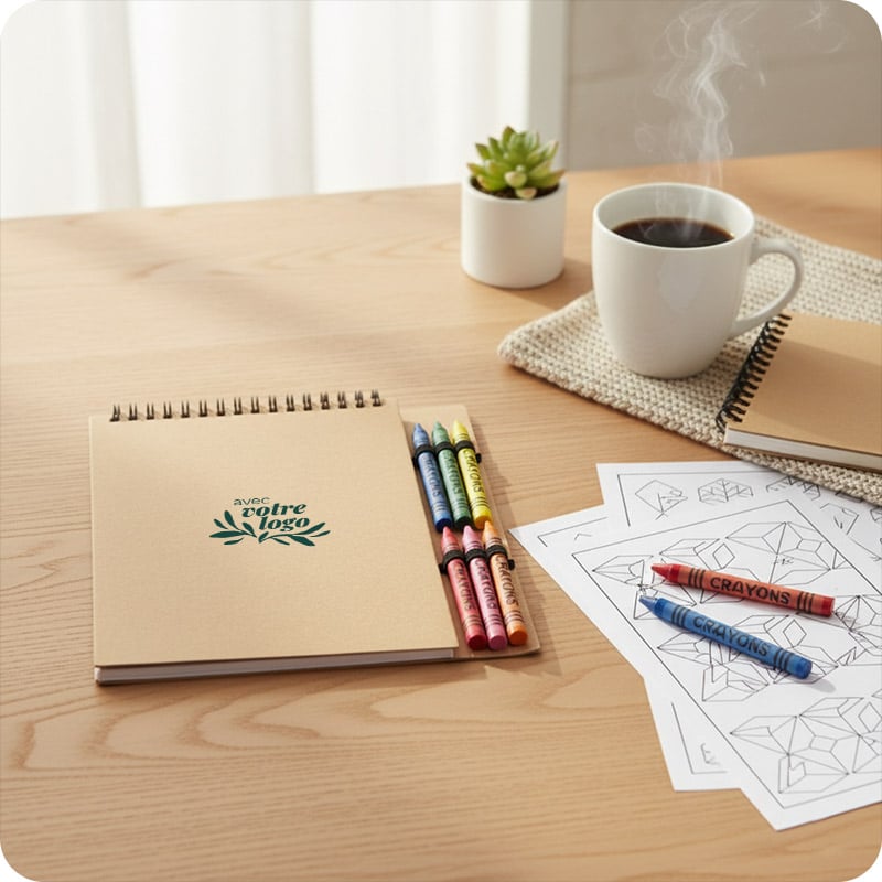 Bloc-notes de papier blanc certifié avec 6 crayons de cire Doodle_00