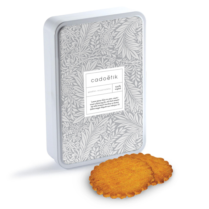Cadeau Noël entreprise - Boîte plate personnalisable de biscuits grands sablés motif