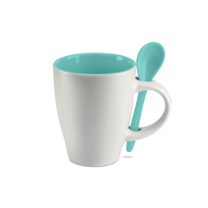 Mug bicolore avec petite cuillère Dual 250 mL_Bleu