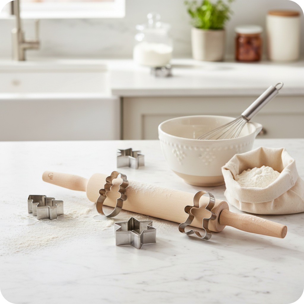 Rouleau à pâtisserie en bois et 4 emporte-pièces en inox Ibergrin_00