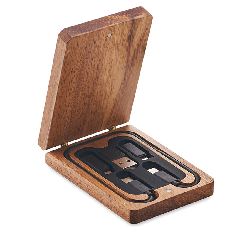 Câble de charge 3 en 1 dans coffret en bois d'acacia Versa_02