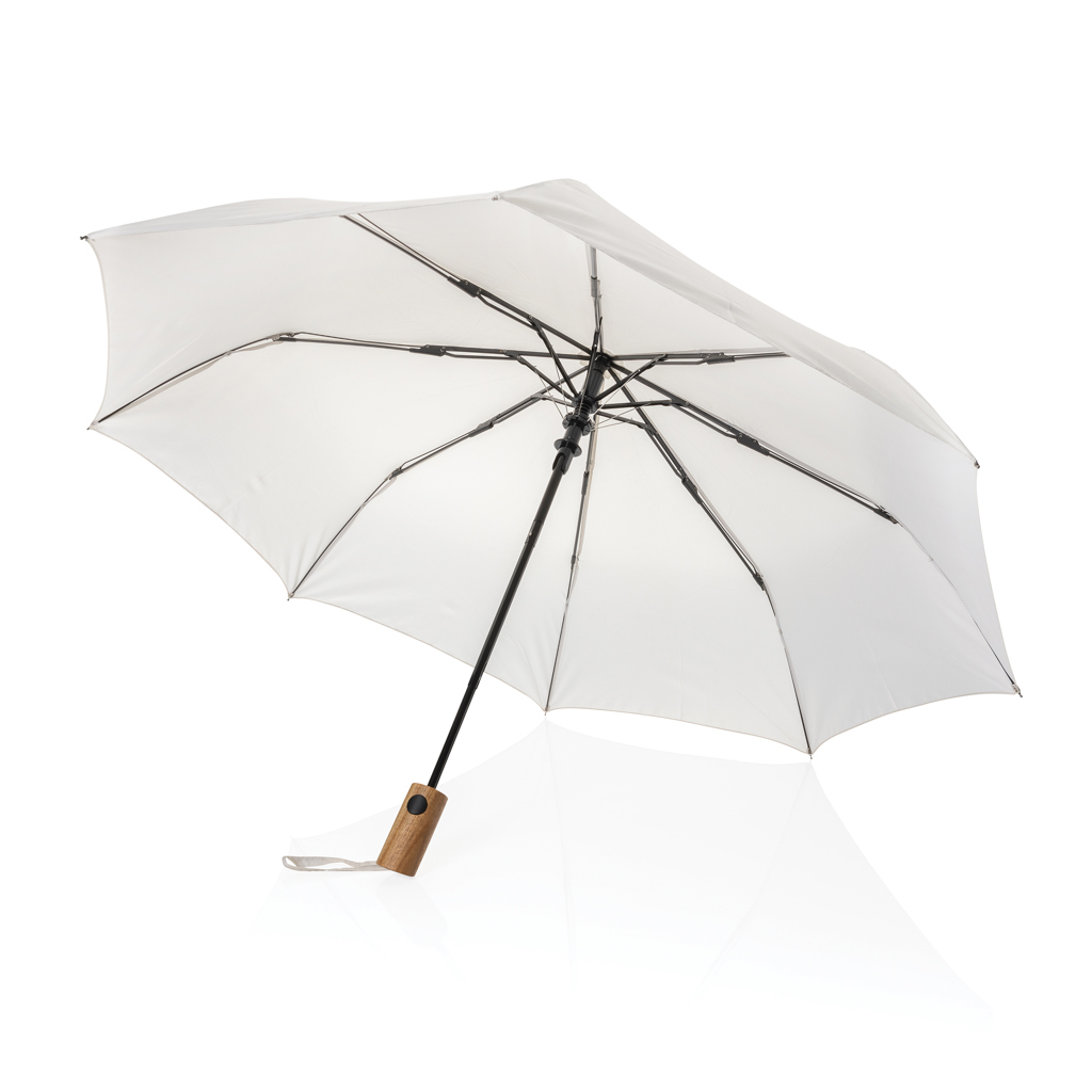 Parapluie pliable 21" en polyester recyclé et bois d'acacia Kaycey_Beige