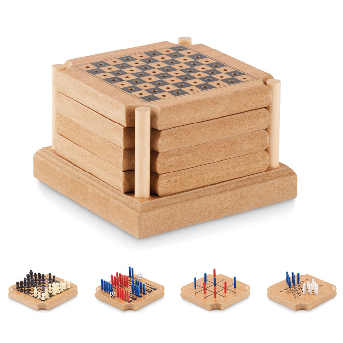 4 sous-verres avec jeux en bois et liège Coastgame_Bois