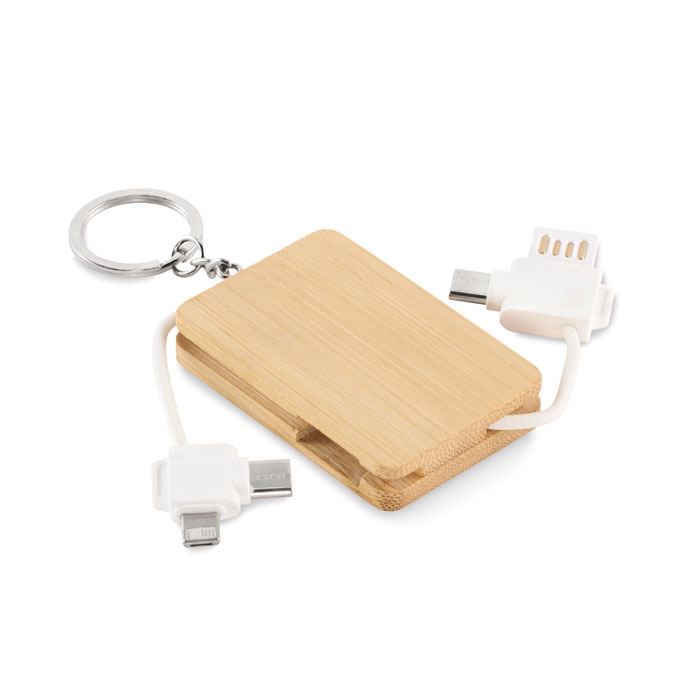 Câble de charge porte-clés en bambou 3-en-1 Bupow_01