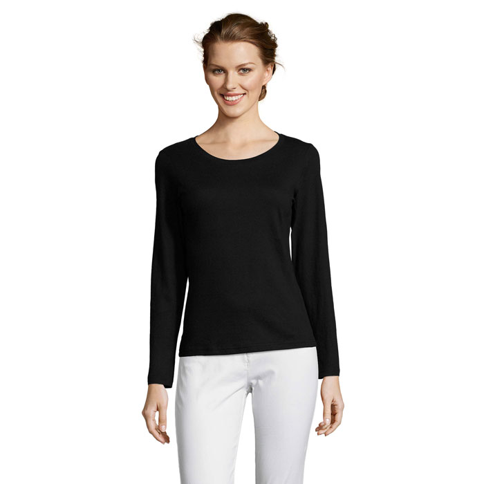 T-shirt femme manches longues en coton certifié Majestic 150 g_Noir profond