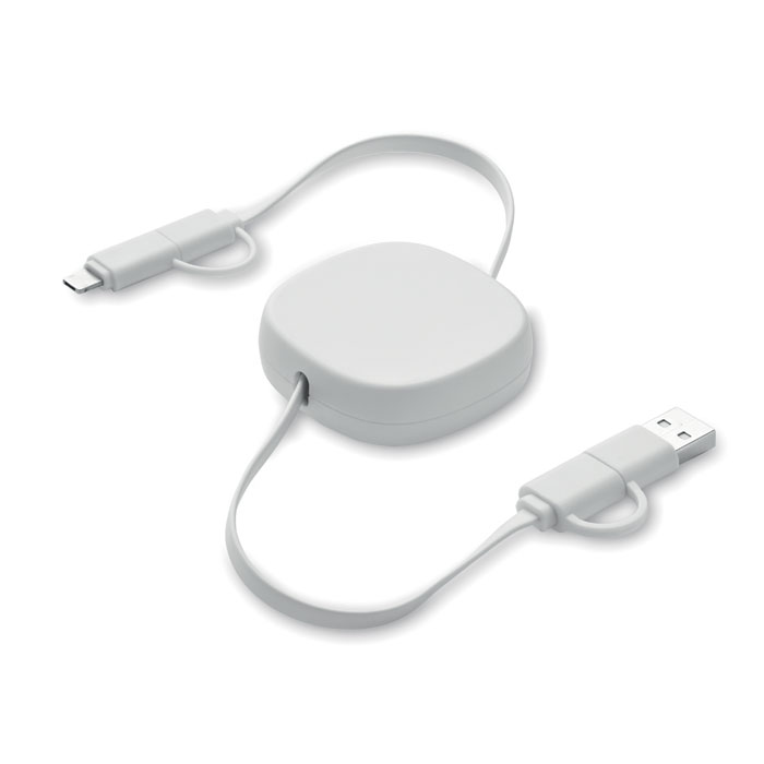 Câble de charge rétractable en plastique recyclé Linea_Blanc