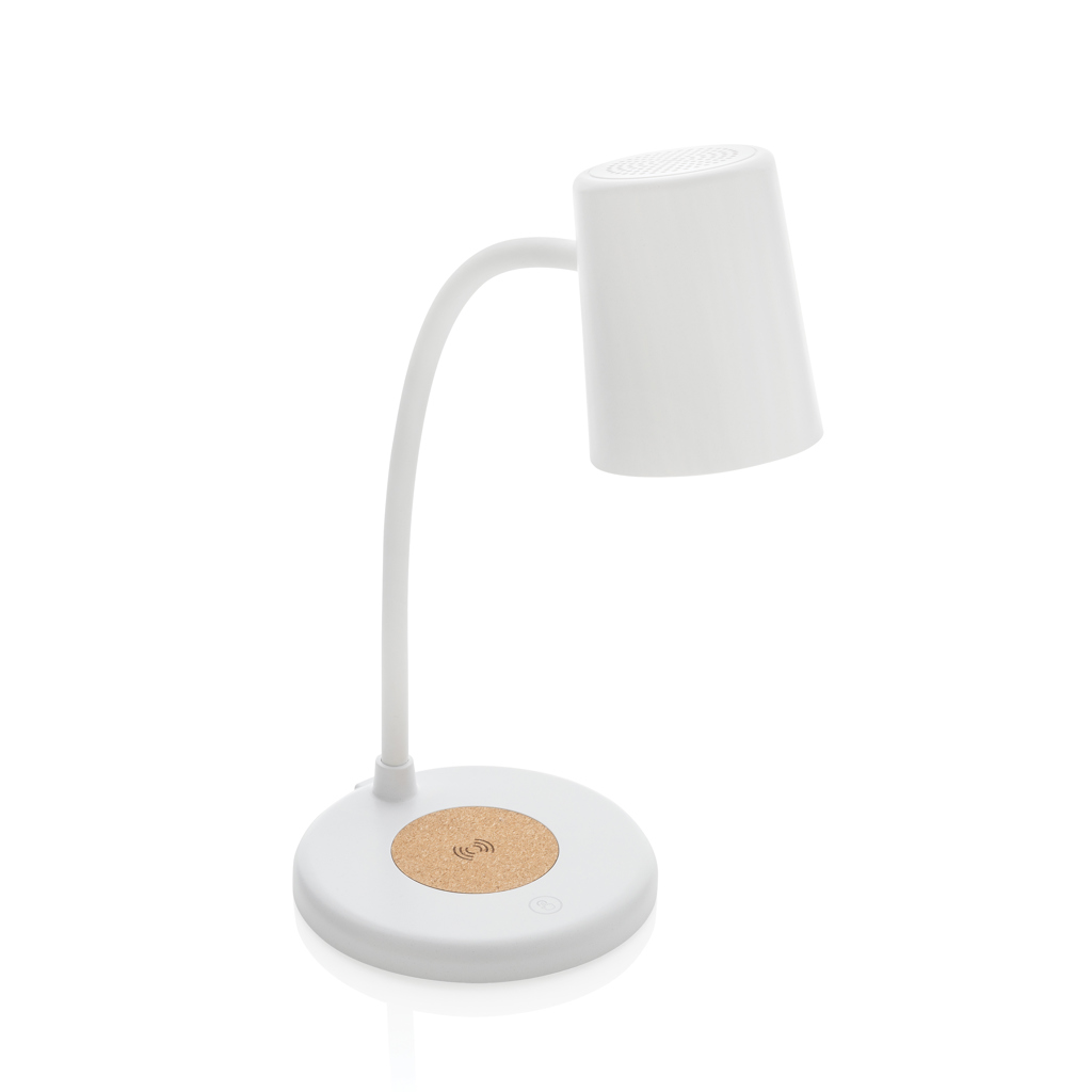 Lampe de bureau et induction en liège et plastique recyclé Zenara 15 W_Blanc