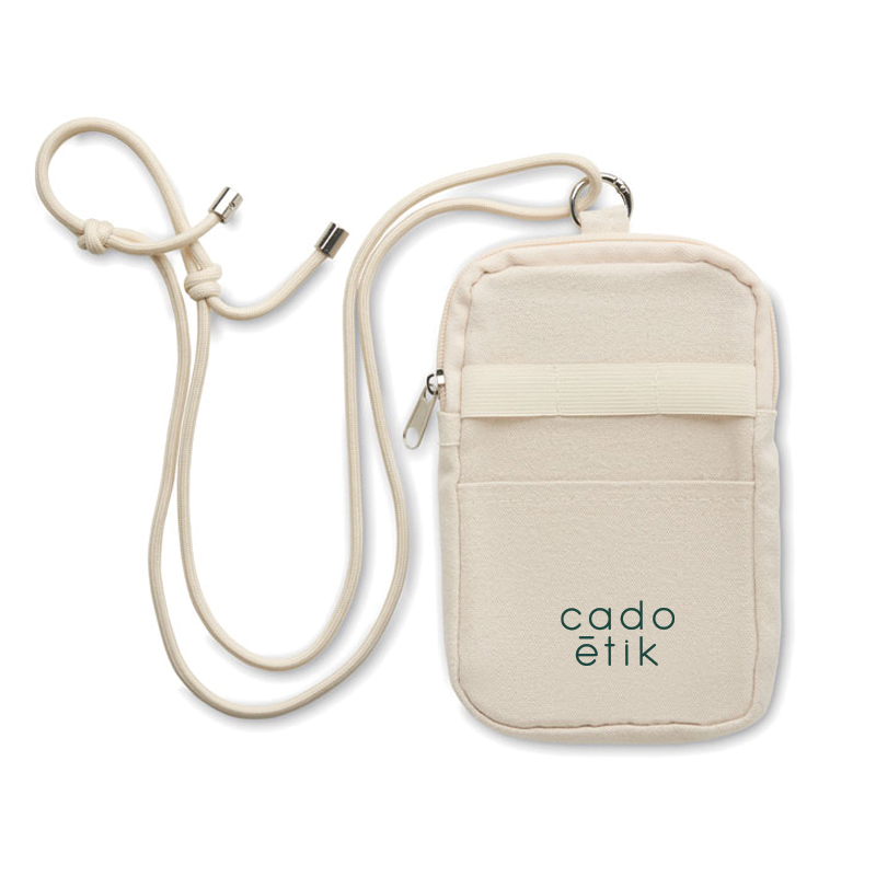 Pochette de téléphone avec lanière en coton et polyester rPET recyclés Mobibolsa_1
