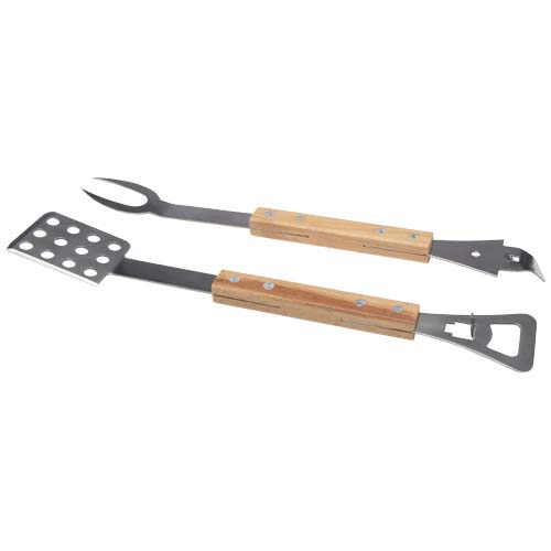 Set barbecue 4-en-1 en inox recyclé certifié et bois Fajro_Naturel
