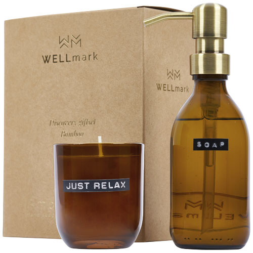 Distributeur de savon et bougie végétale en verre Wellmark Bambou_Ambre chiné