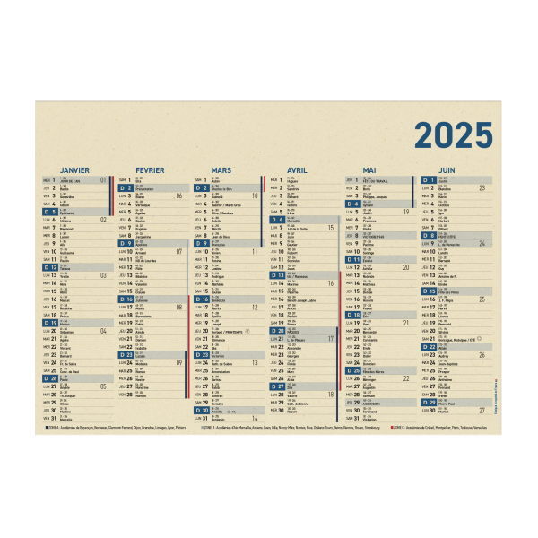 Calendrier souple en fibre de canne à sucre 2025 Bagasse_Bleu