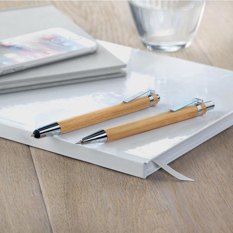Parure stylo bille et portemine en bambou Bambooset_06
