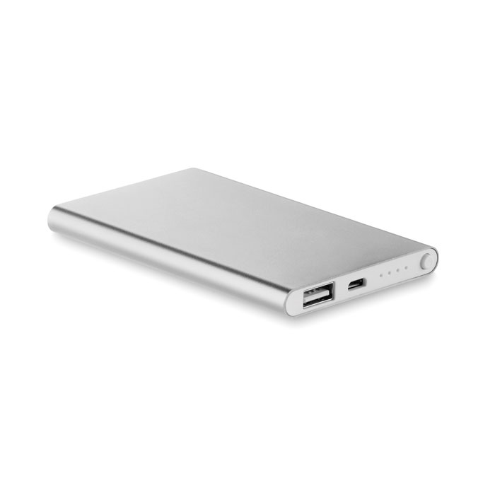 Batterie externe en aluminium recyclé Powerflat 4000 mAh_Argent mat