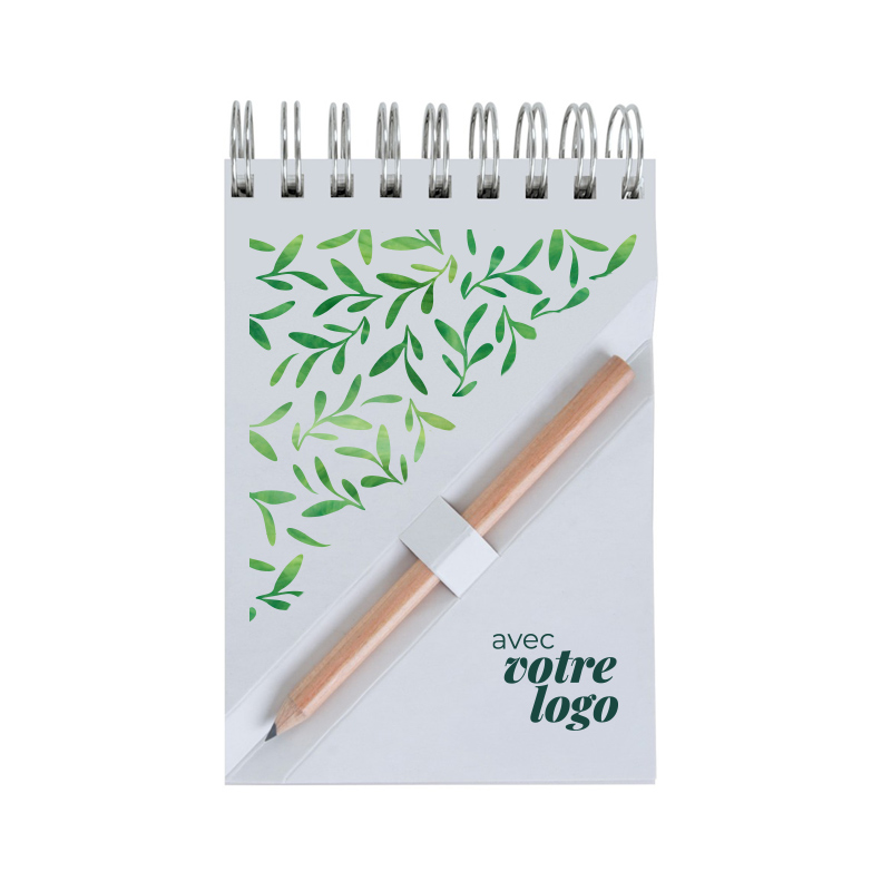 Bloc-notes publicitaire A7 en recyclé avec crayon agenda Ecopaper - Coloris kraft