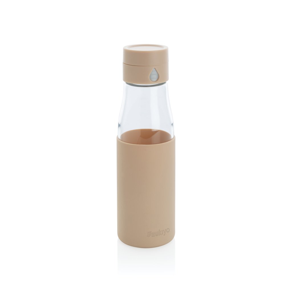Bouteille en verre avec compteur d'hydratation Ukiyo 600 ml_Marron