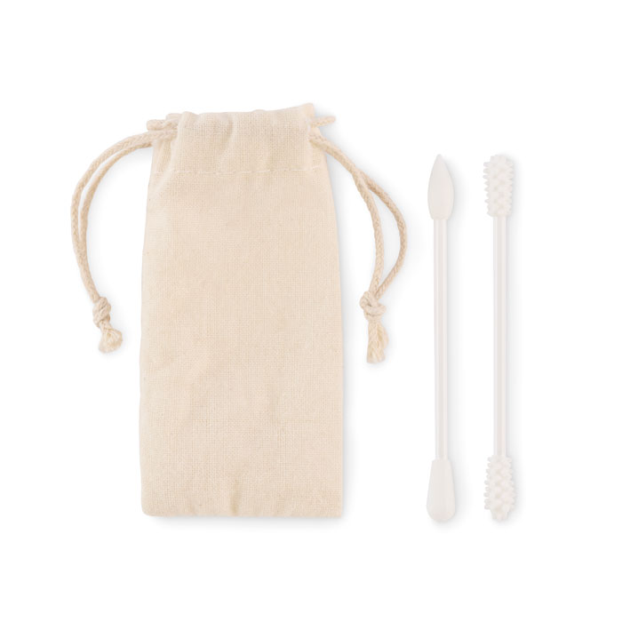 Lot de 2 cotons-tiges réutilisables avec pochette Bogie_Beige