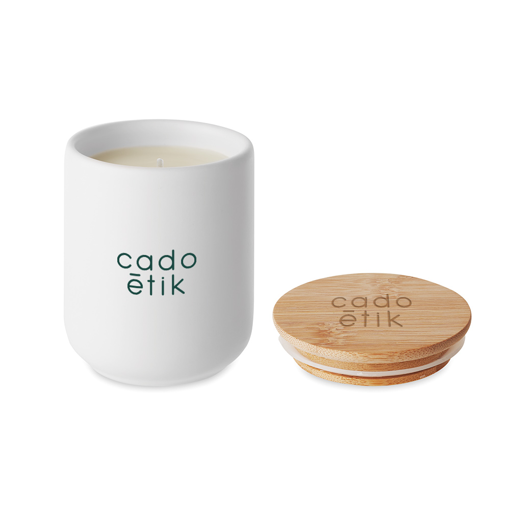 Bougie végétale personnalisée en grès avec couvercle en bambou Veika 200 g_01