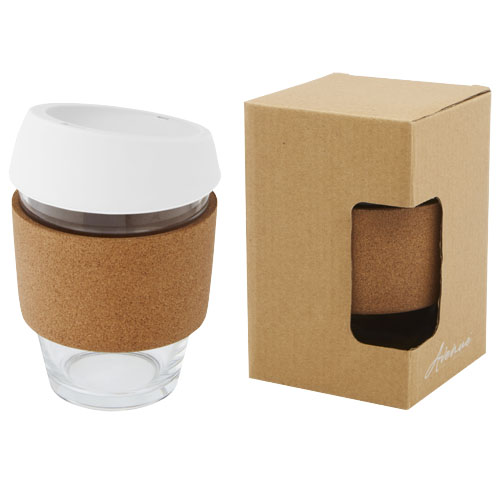 Mug de voyage en verre et liège Lidan 360 mL_Blanc