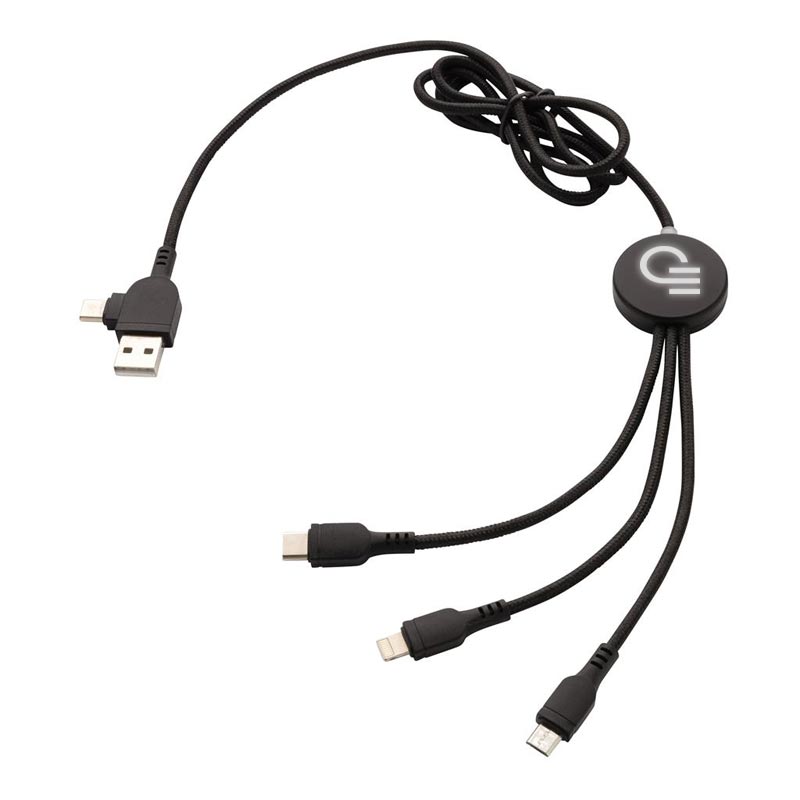 Câble de charge publicitaire 6-en-1 avec logo lumineux Tress