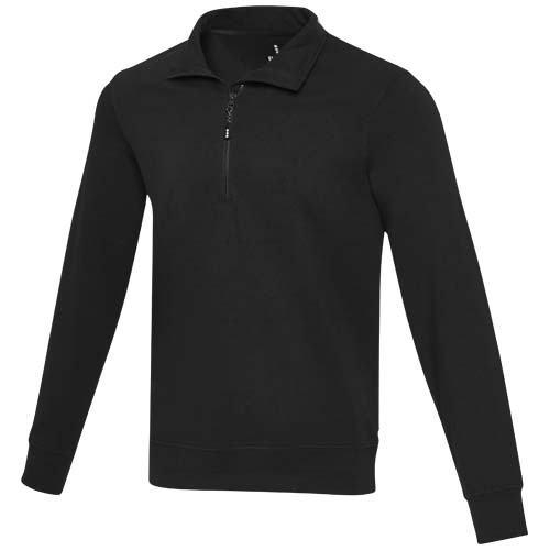 Sweat unisexe à col polo zippé en polyester et coton recyclés certifiés Tin_Noir