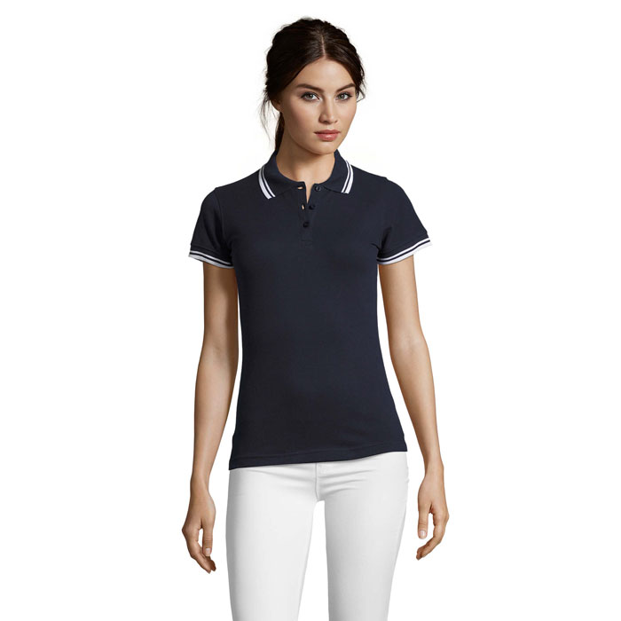 Polo femme en coton certifié Pasadena 200 g_French Marine/Blanc
