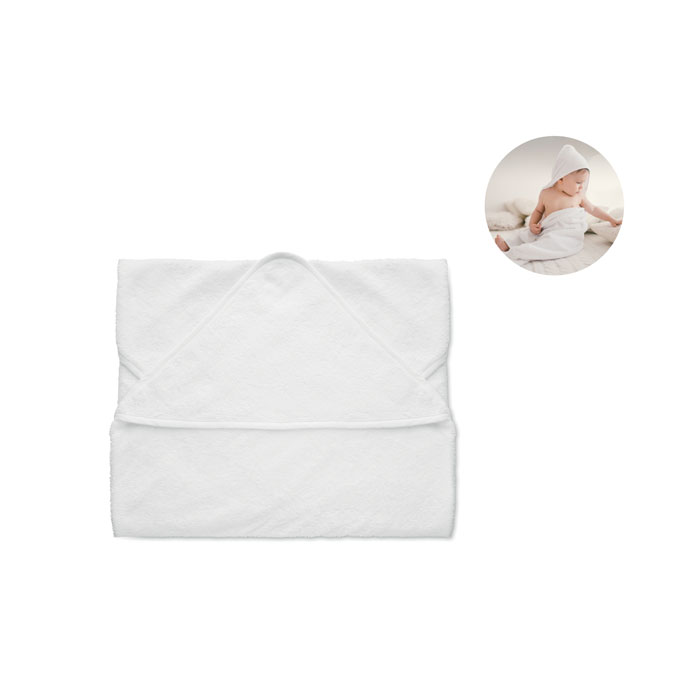 Cape de bain pour bébé publicitaire en coton certifié Hugme 300 g_Blanc