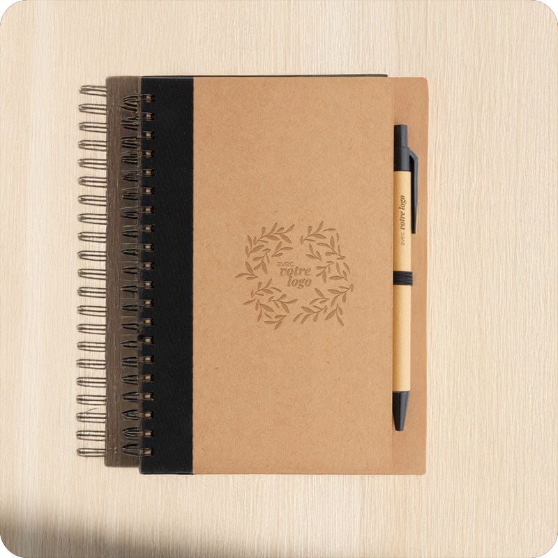 Carnet à spirales B6 avec stylo en kraft Krafty_00