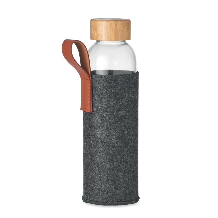Bouteille en verre, bambou et feutre recyclé rPET Thai 500 mL_Gris pierre