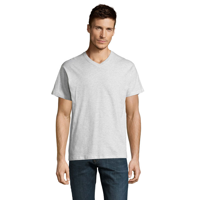 T-shirt homme col V en coton certifié Victory 150 g_Blanc chiné