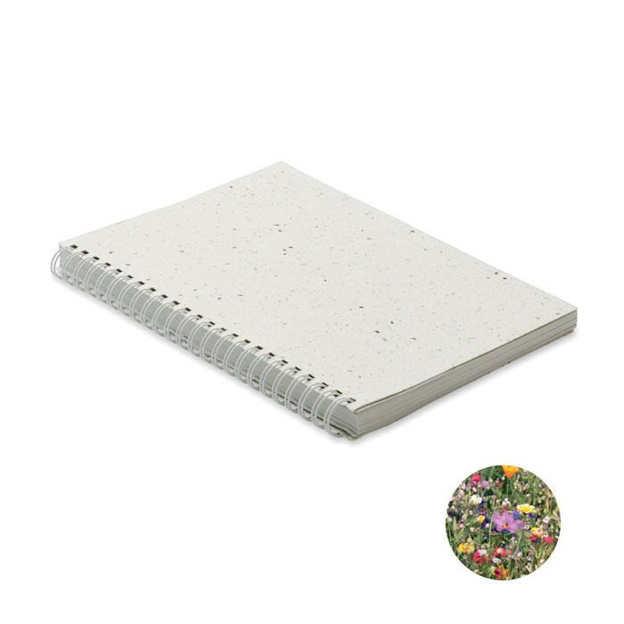 Carnet A5 à spirale en papier recyclé et papier ensemencé SeedRing_Blanc