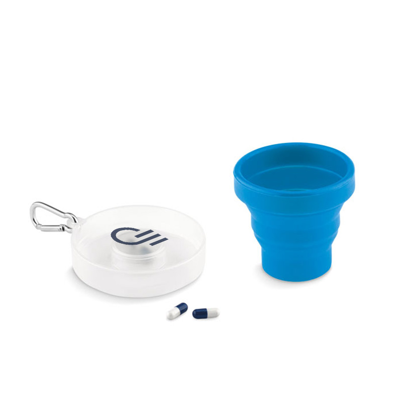 Objet publicitaire santé - Tasse pliable silicone avec pilulier Pill