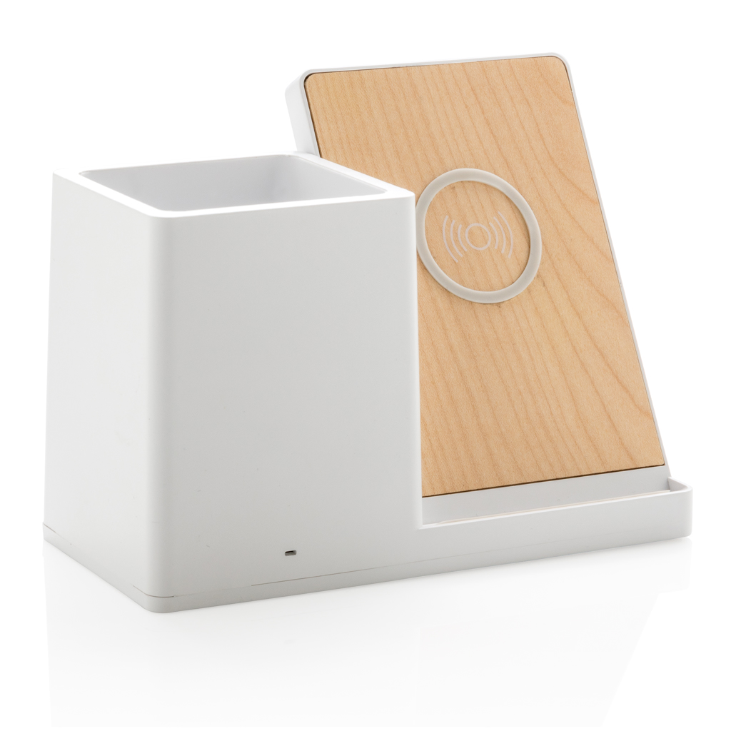 Chargeur à induction 10W en plastique recyclé et bambou certifiés Ontario_Blanc