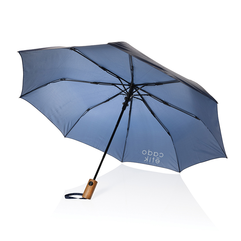 Parapluie pliable 21" en polyester recyclé et bois d'acacia Kaycey_1